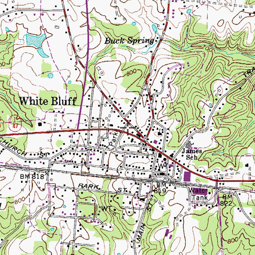 Topographic Map of White Bluff Post Office, TN