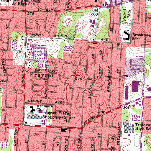 Topographic Map of Oak Crest Baptist Church, TN