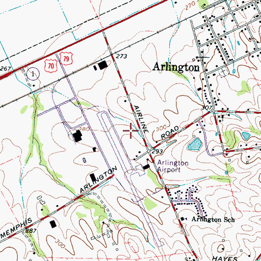 Topographic Map of Arlington Post Office, TN