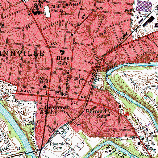 Topographic Map of McMinnville, TN