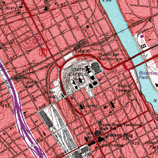 Topographic Map of Nashville, TN