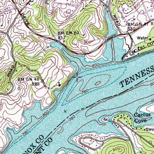 Topographic Map of Russells Shoals, TN