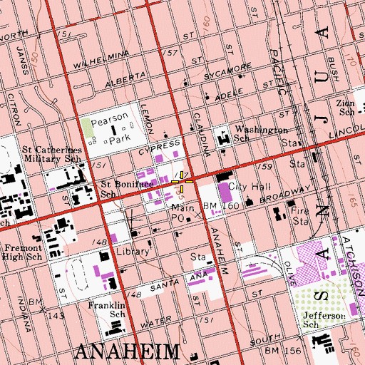 Topographic Map of Anaheim, CA