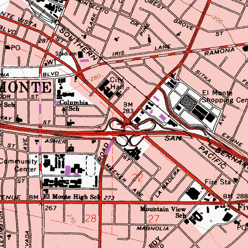 Topographic Map of El Monte, CA