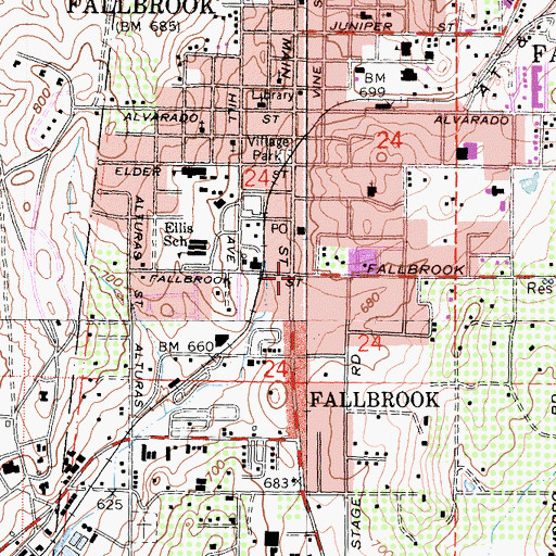 Topographic Map of Fallbrook, CA