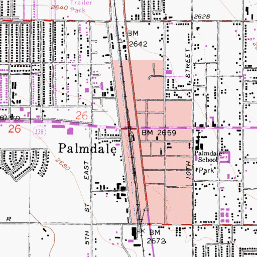 Topographic Map of Palmdale, CA