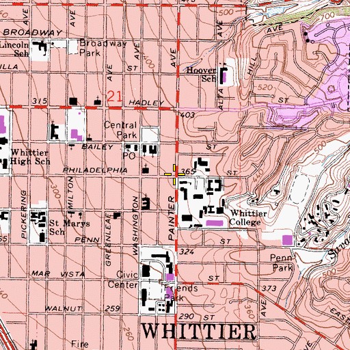 Topographic Map of Whittier, CA