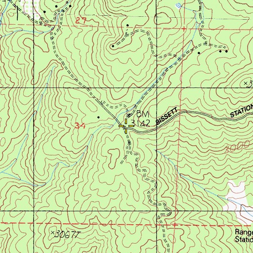 Topographic Map of Bissetts Ranch (historical), CA
