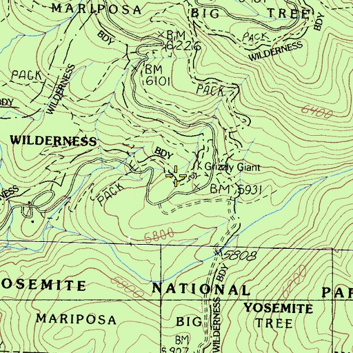 Topographic Map of Grizzly Giant, CA
