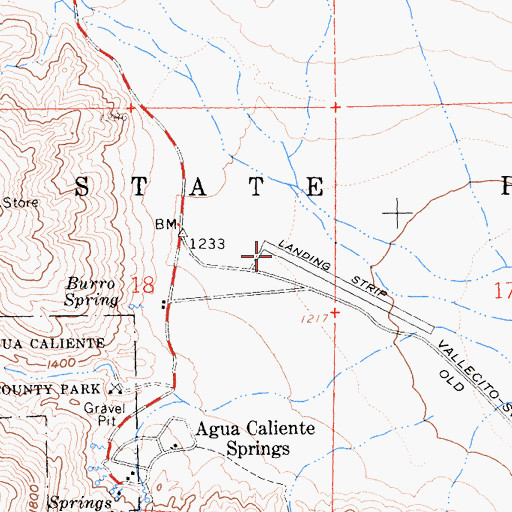 Topographic Map of Agua Caliente Springs Airport, CA