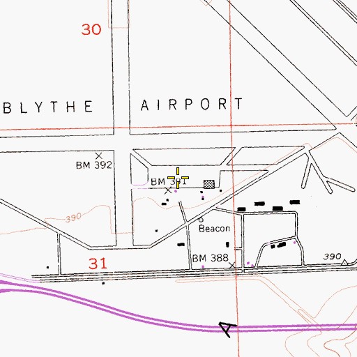 Topographic Map of Blythe Airport, CA