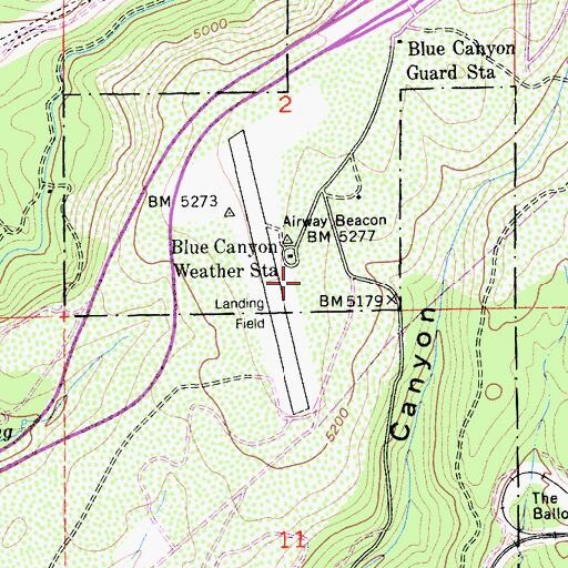 Topographic Map of Blue Canyon - Nyack Airport, CA