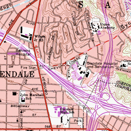 Topographic Map of Glendale Adventist Medical Center Heliport, CA