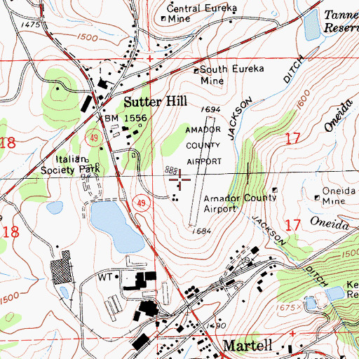 Topographic Map of Westover Field Amador County Airport, CA