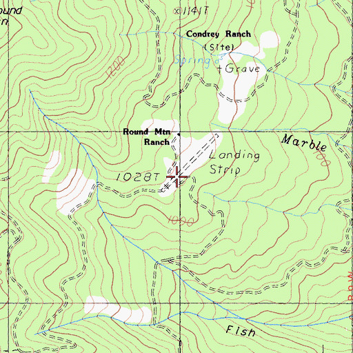Topographic Map of Round Mountain Airport, CA