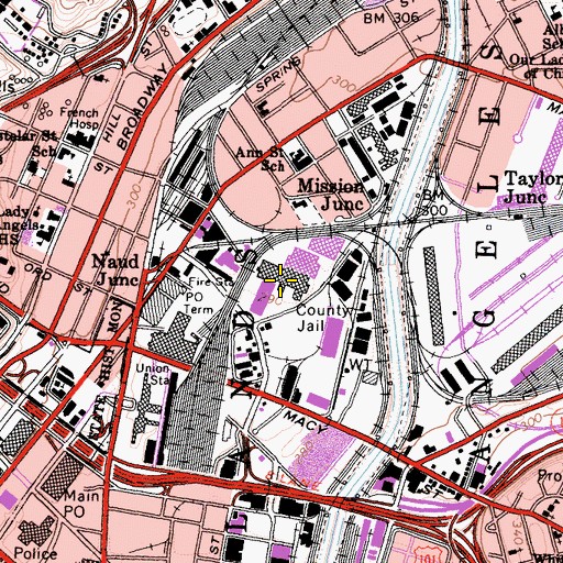 Topographic Map of Los Angeles County Mens Detention Center - Main Jail Heliport, CA