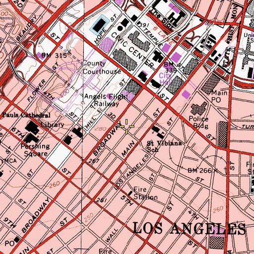 Topographic Map of Los Angeles Times-Los Angeles Heliport, CA