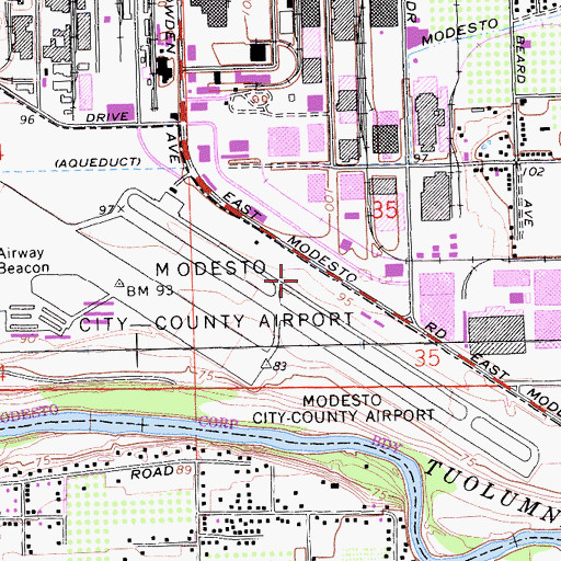 Topographic Map of Modesto City-County Airport-Harry Sham Field, CA