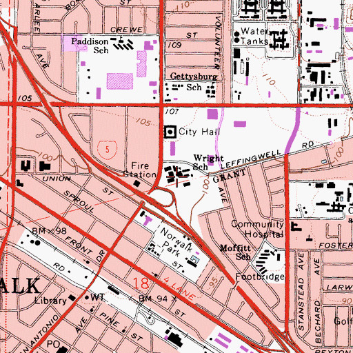 Topographic Map of Norwalk Sheriff Station Heliport, CA