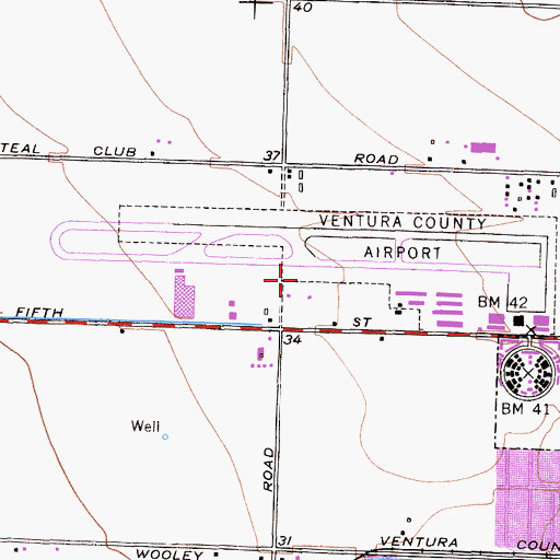 Topographic Map of Oxnard Airport, CA