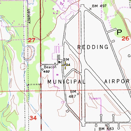 Topographic Map of Redding Municipal Airport, CA