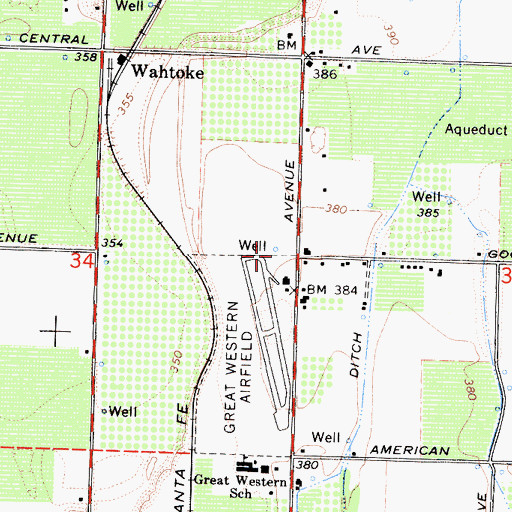 Topographic Map of Reedley Municipal Airport, CA
