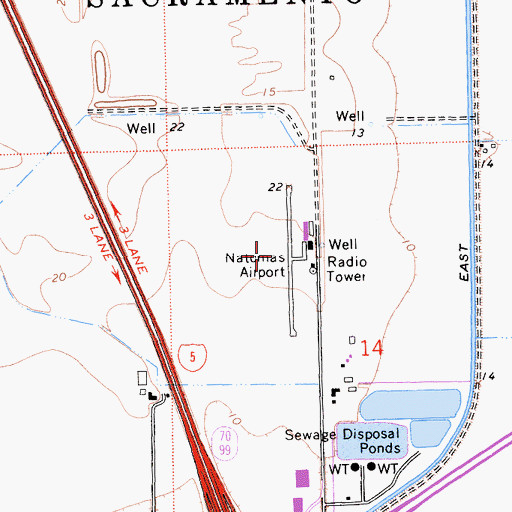 Topographic Map of Natomas Airport (historical), CA
