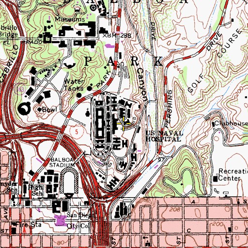 Topographic Map of United States Naval Hospital San Diego Heliport, CA