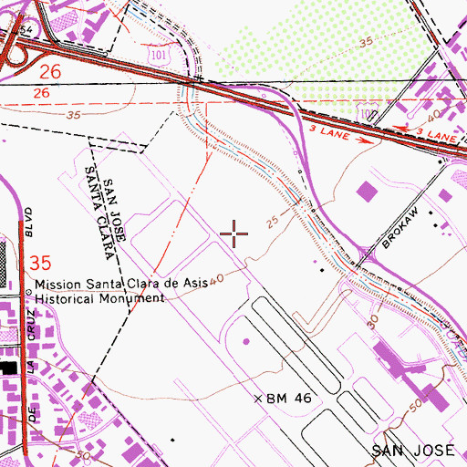 Topographic Map of Norman Y Mineta San Jose International Airport, CA