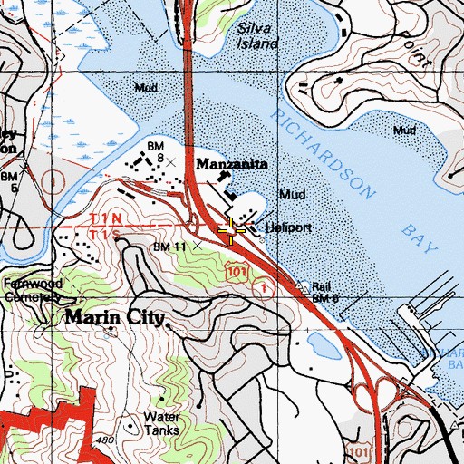 Topographic Map of Commodore Center Heliport, CA