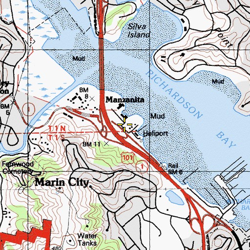 Topographic Map of Commodore Center Seaplane Base, CA
