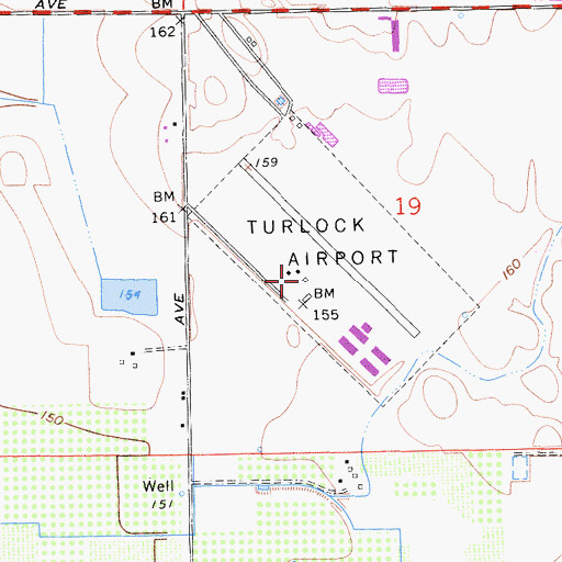 Topographic Map of Turlock Municipal Airport, CA