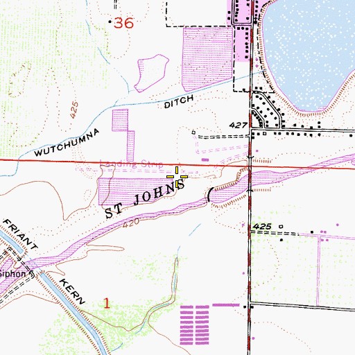 Topographic Map of Woodlake Airport, CA