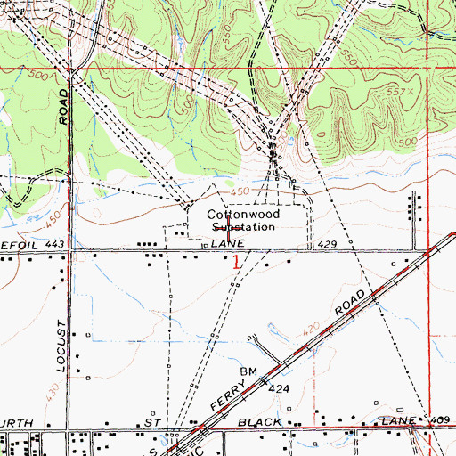 Topographic Map of Cottonwood Substation, CA