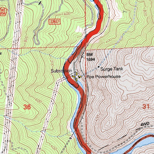 Topographic Map of Poe Powerhouse, CA