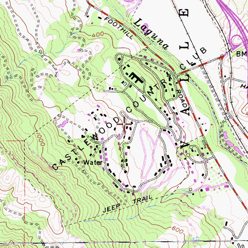 Topographic Map of Castlewood Country Club, CA