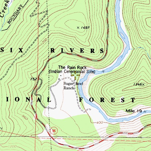 Topographic Map of The Rain Rock, CA