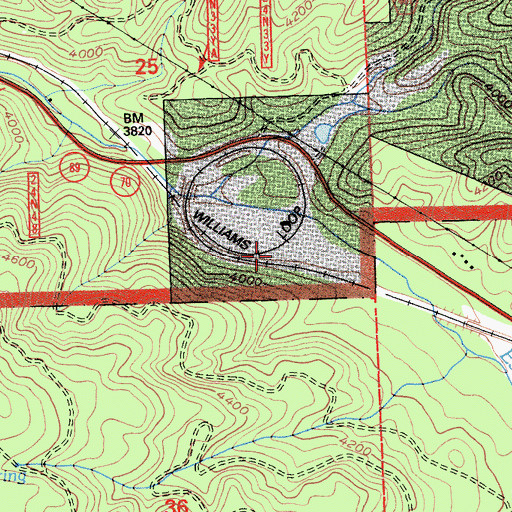 Topographic Map of Williams Lodge, CA