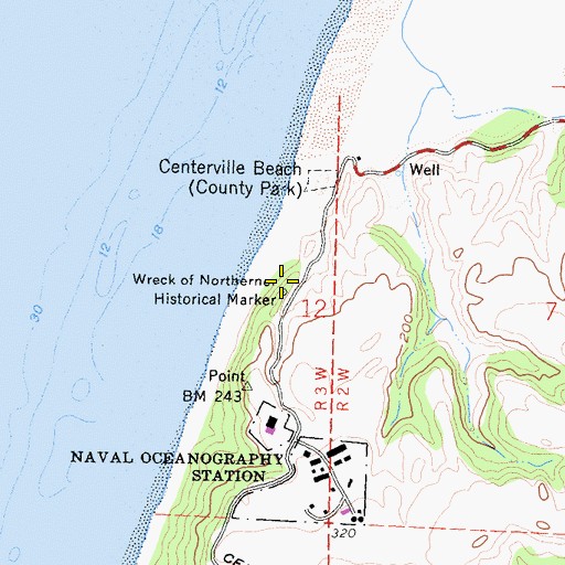 Topographic Map of Wreck of Northerner Historical Mark, CA