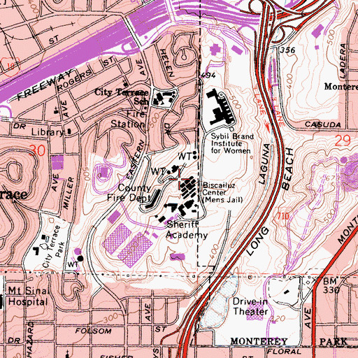 Topographic Map of Biscailuz Center, CA