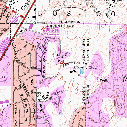 Topographic Map of Los Coyotes Country Club, CA