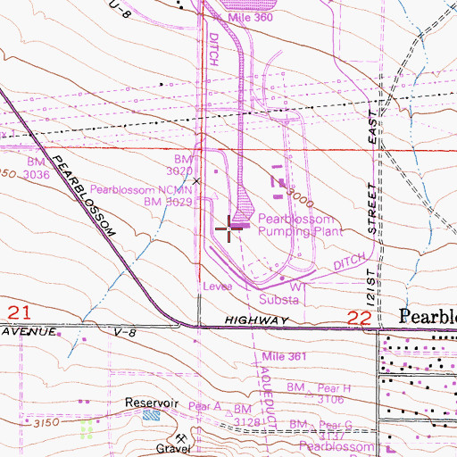 Topographic Map of Pearblossom Pumping Plant, CA
