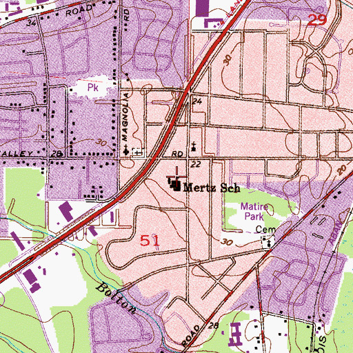Topographic Map of Mertz Elementary School (historical), AL