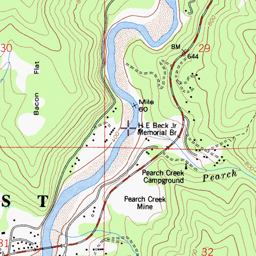 Topographic Map of Pearch Creek, CA