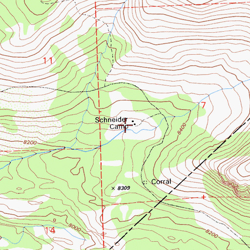 Topographic Map of Schneider Camp, CA