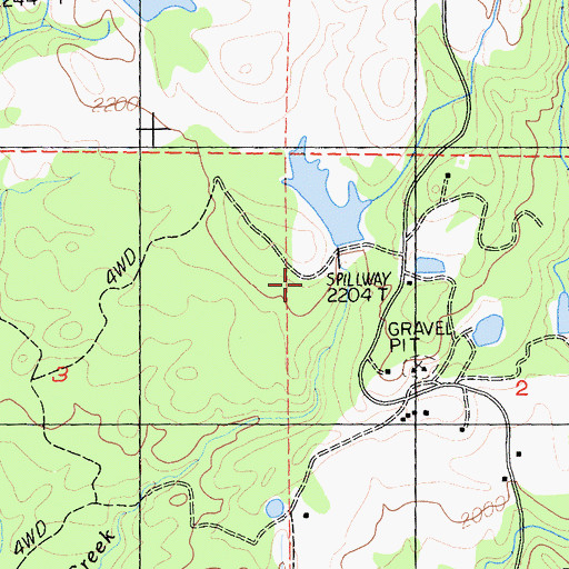 Topographic Map of 2 S Ranch 3220 Dam, CA