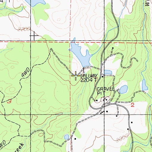 Topographic Map of 2 S Ranch 3220 Dam, CA