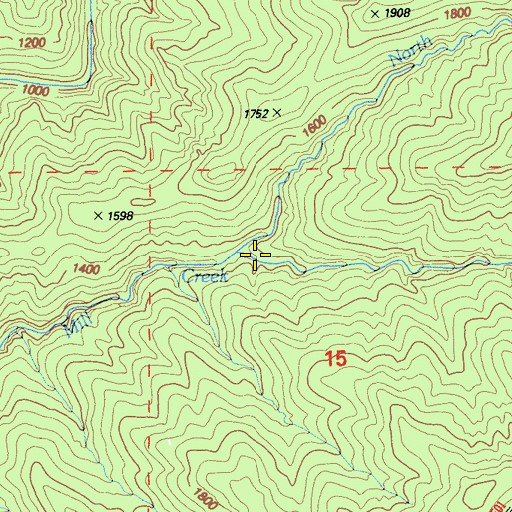 Topographic Map of North Fork Little Mill Creek, CA