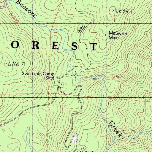 Topographic Map of Swortzets Camp, CA