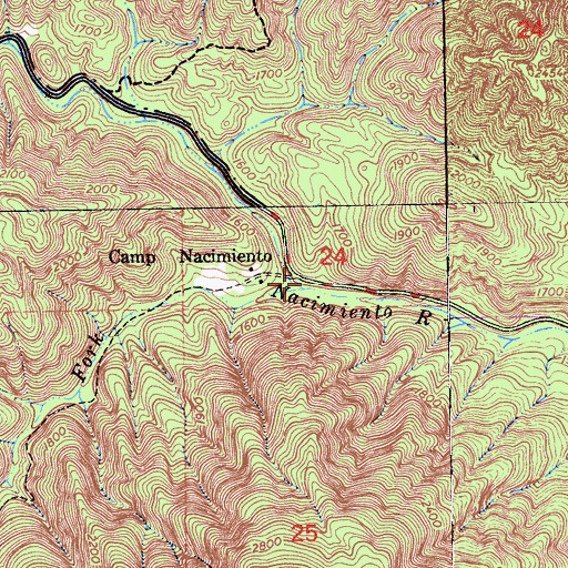 Topographic Map of Negro Fork Nacimiento River, CA